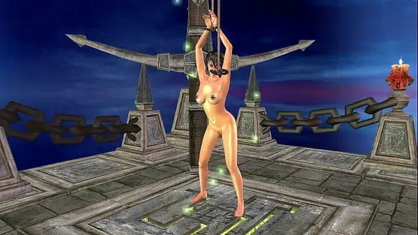 Animated 3D Cartoon Porn – A beautiful girl masturbating with bottle while her hands are tied in a temple
