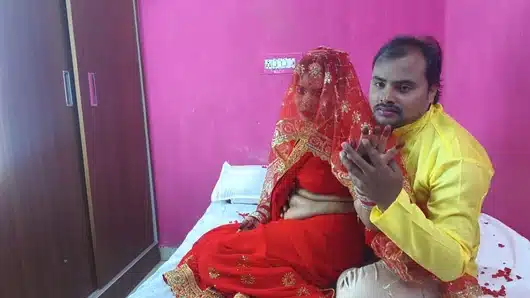 Newly married indian first night Sex and romance video, boobs press removal saree blouse