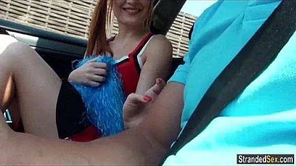 Redhead cheerleader Eva Berger fucks stranger for a ride
