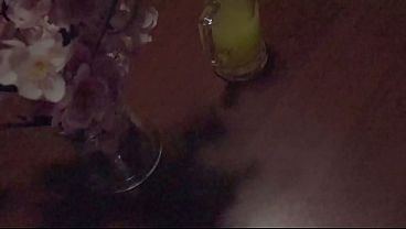Pissing at the bar table at home during a sex party inside a vase – Complete sex tape